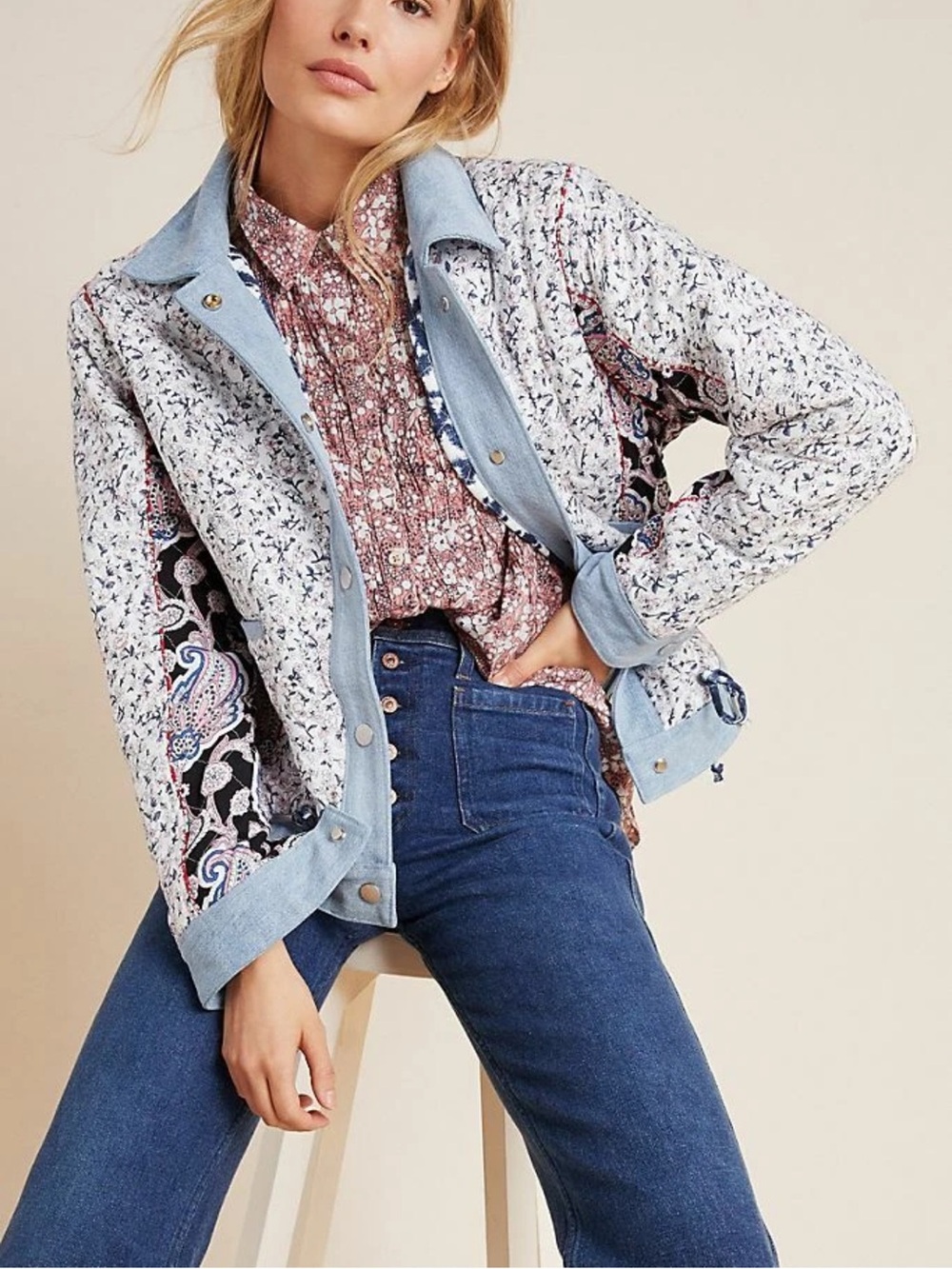 Anthropologie Blank NYC quilted floral paisley REVERSIBLE Jacket S